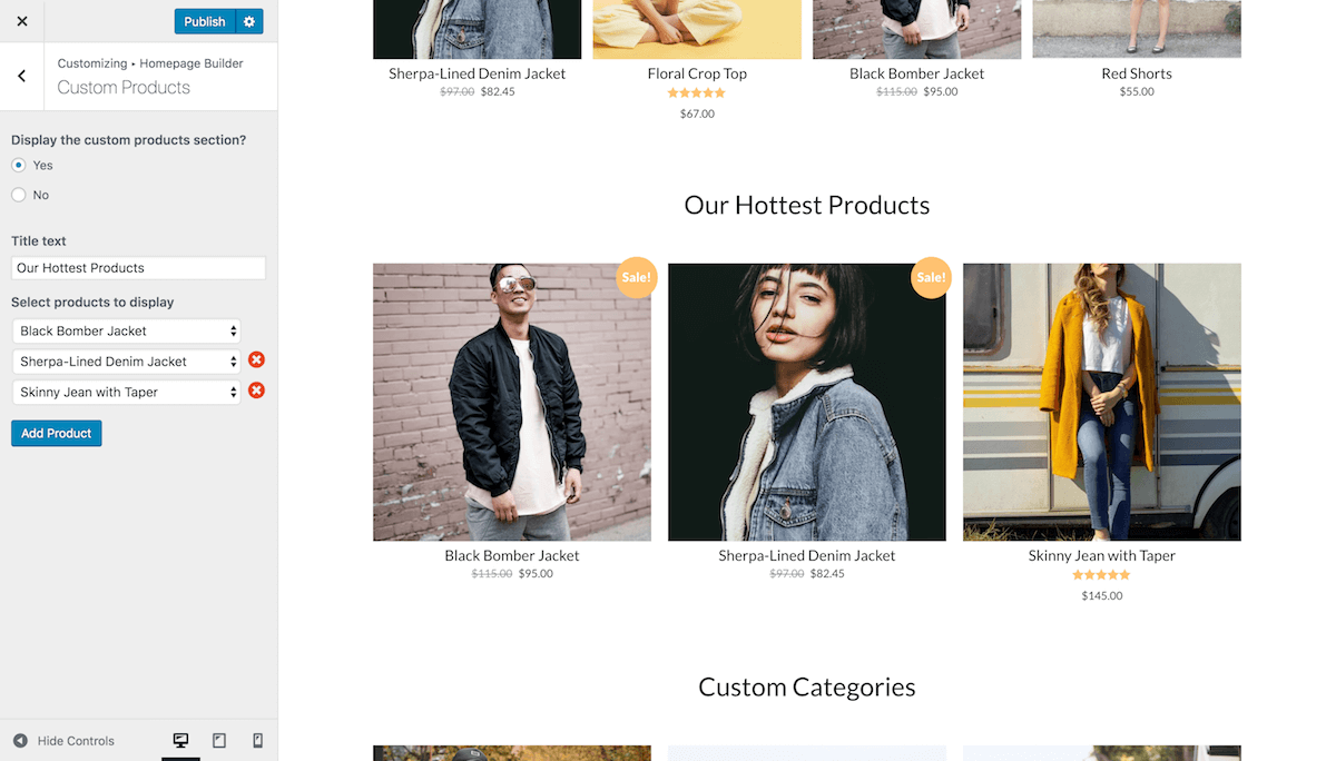 Homepage sections