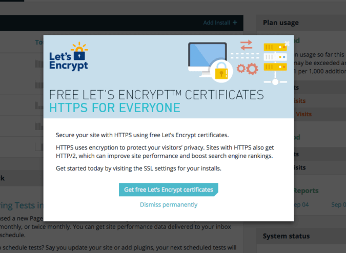 screenshot of Let's Encrypt offering