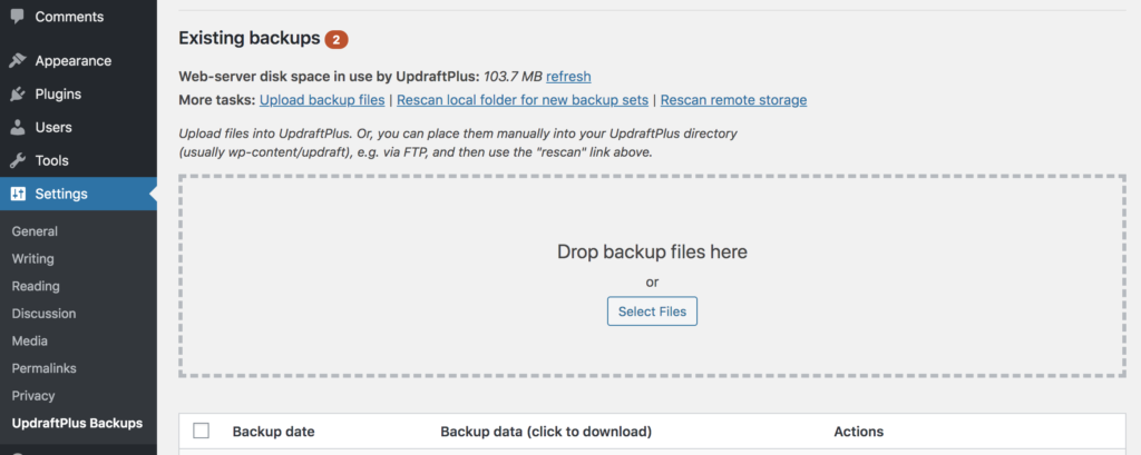 Upload Backup Files