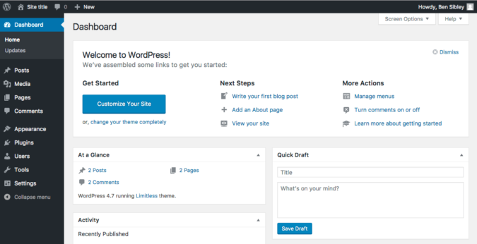Screenshot of the WordPress admin dashboard