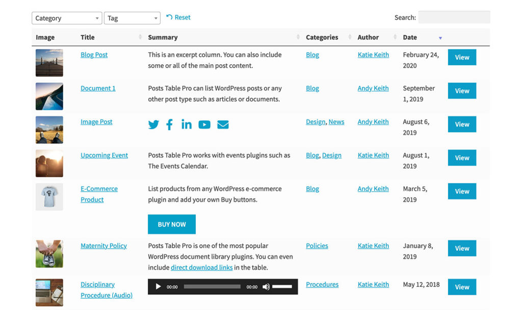 Insert Dynamic WordPress Table