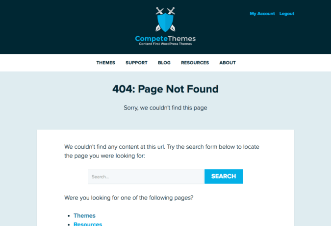 The 404 page on competethemes.com