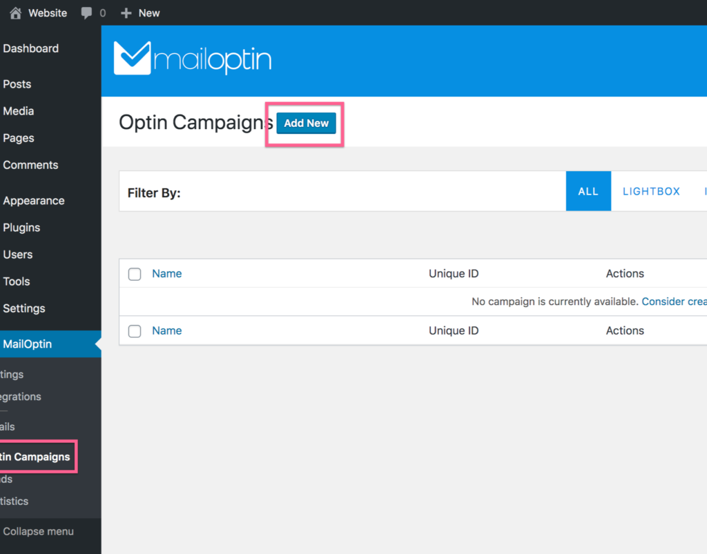 Add New Optin Campaign