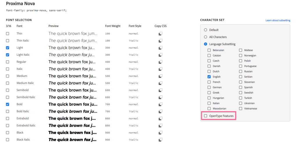 Adobe Font Settings