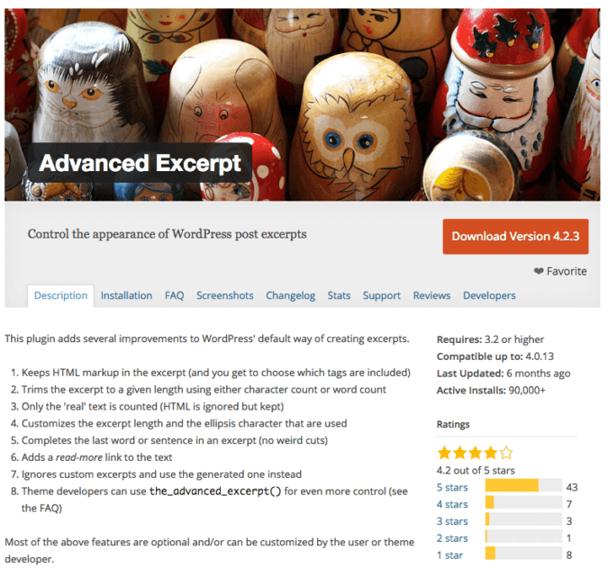 screenshot of the Advanced Excerpt plugin page on wordpress.org
