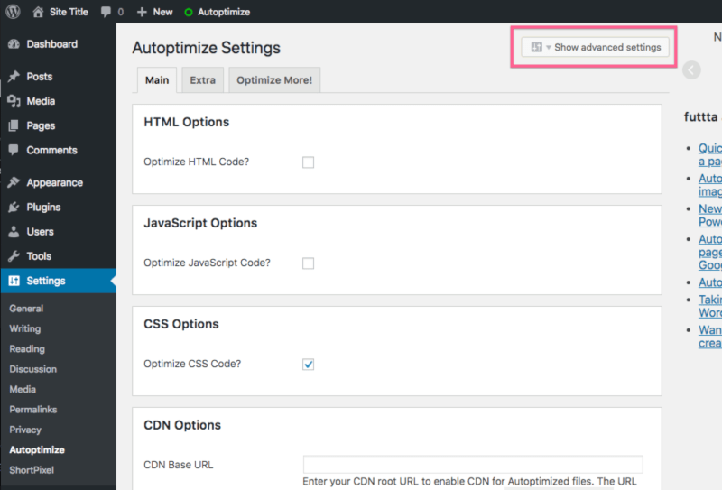 Autoptimize Advanced Settings