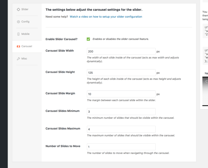 Settings for a Soliloquy carousel slider