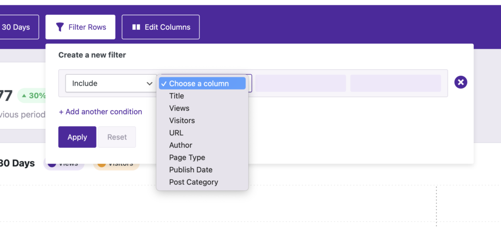 Choose Filter Column