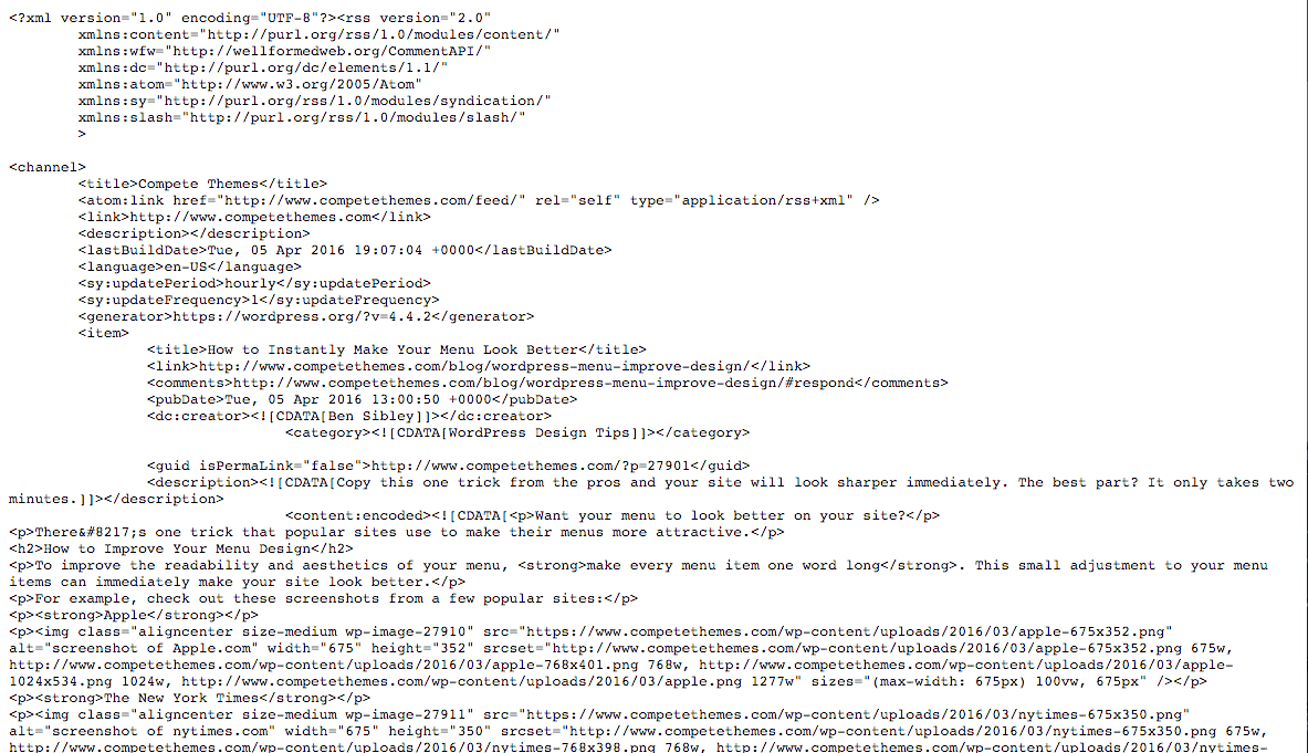 screenshot of the RSS feed at Compete Themes