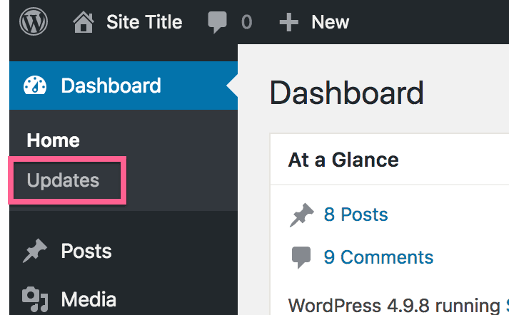 Dashboard Updates Menu