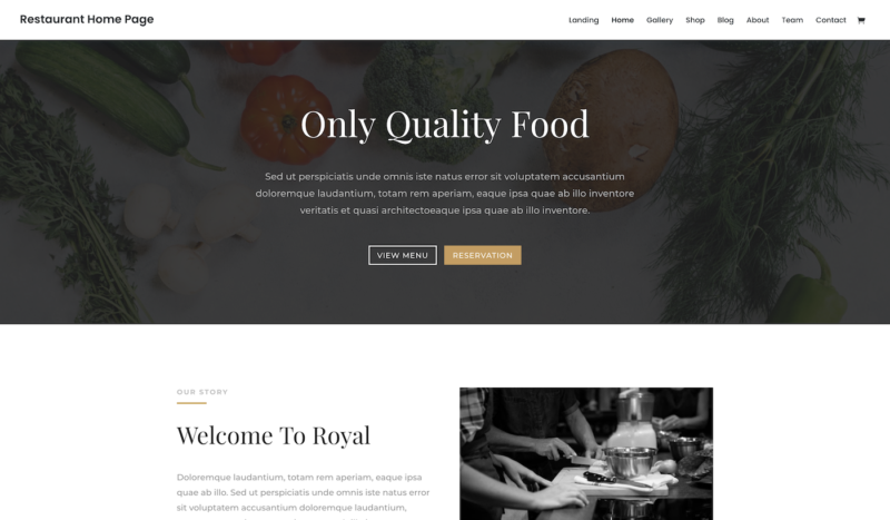 Divi restaurant theme layout