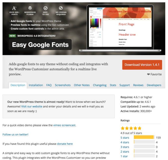 Easy Google Fonts plugin