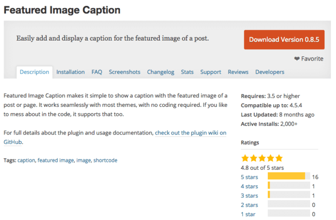 screenshot of the Featured Image Caption plugin