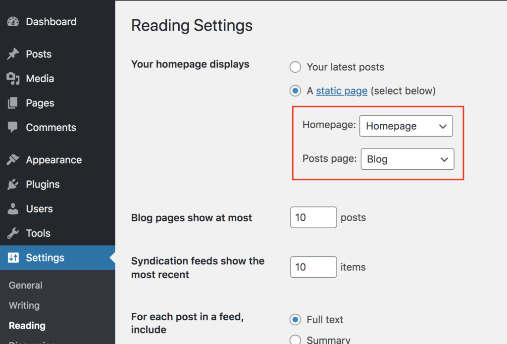 Fill Out Reading Settings