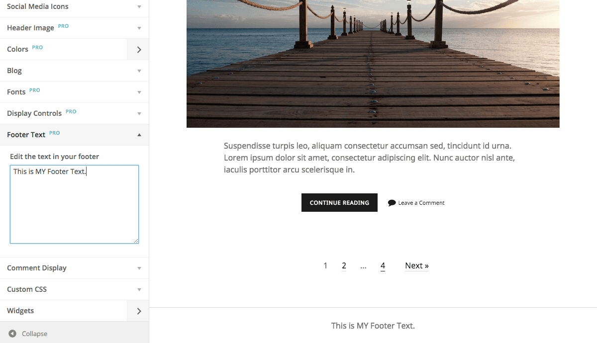 Custom footer text