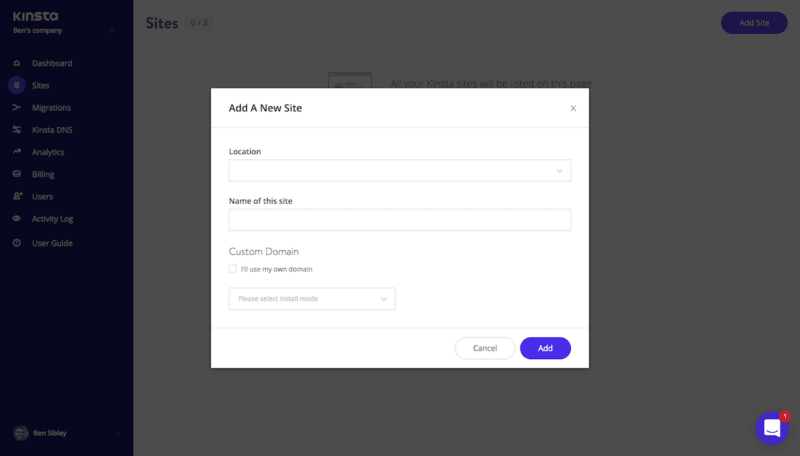 Kinsta Add Site