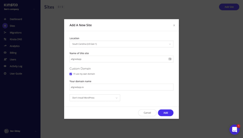 Kinsta Site Details