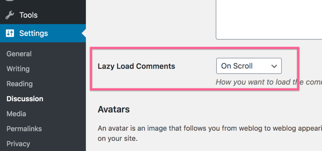 Lazy Load Comments Setting