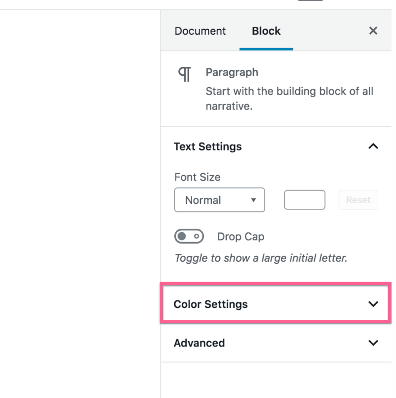 Paragraph Color Settings