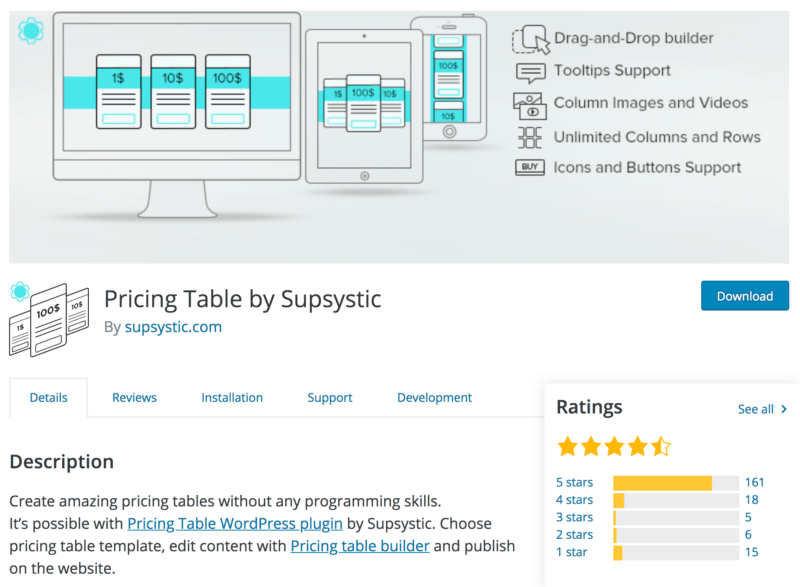 Pricing Table Supsystic