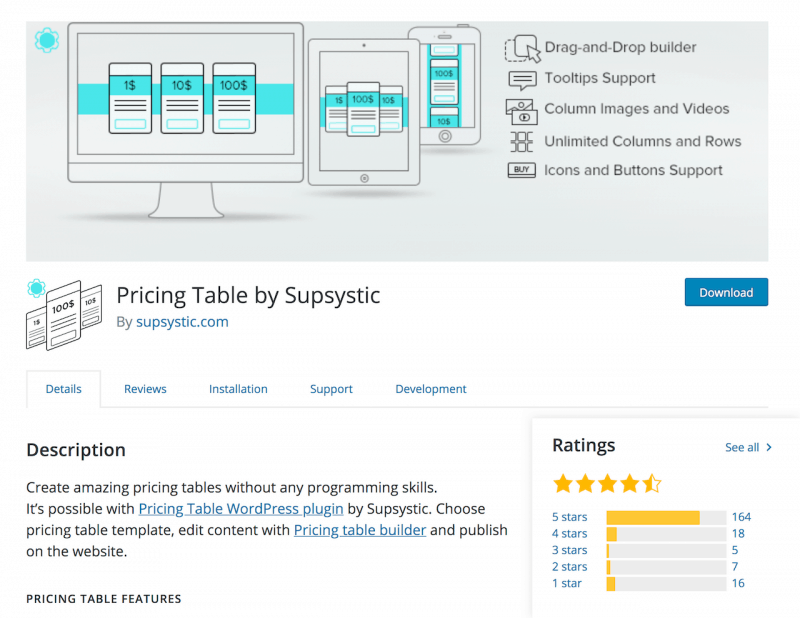 Pricing Table Supsystic