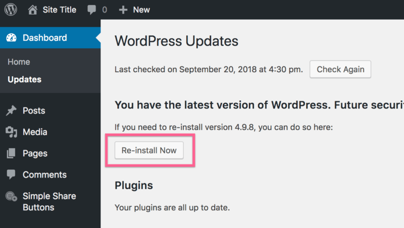 Re-install WordPress