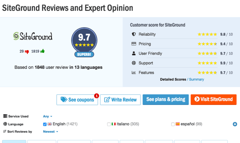 Siteground Rating