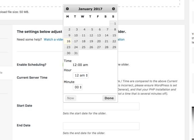 Date picker for sliders