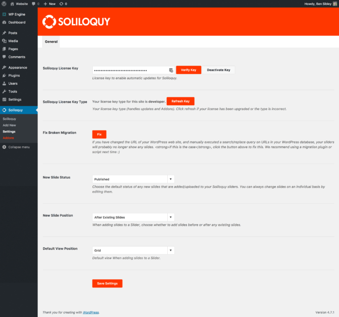 Soliloquy's global settings page