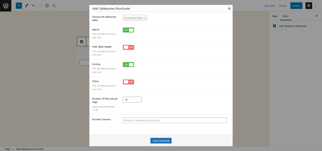 Tablesome Shortcode