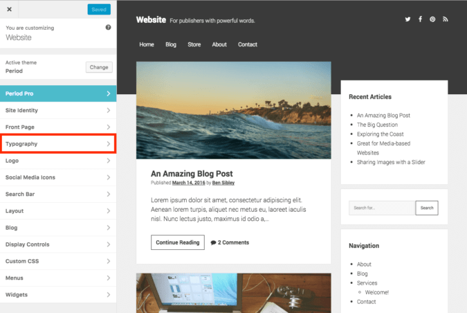 Screenshot of the new typography section added to Customizer