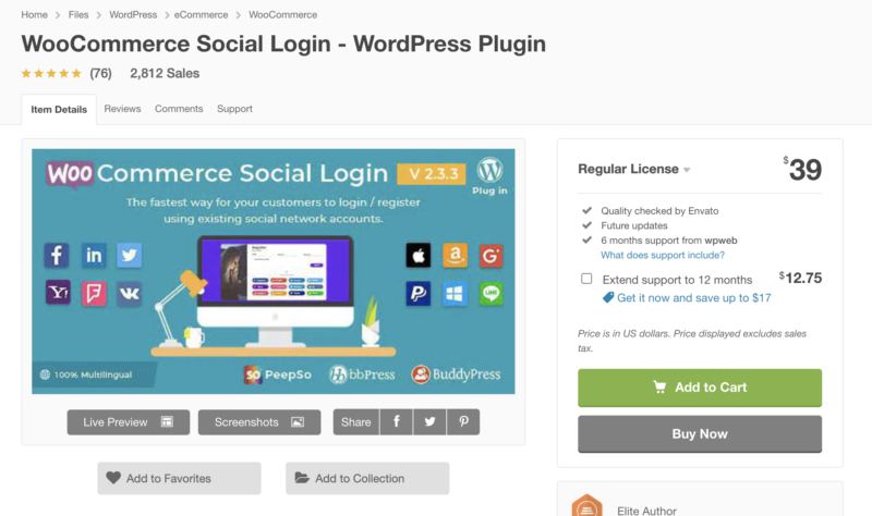 WooCommerce Social Login on CodeCanyon