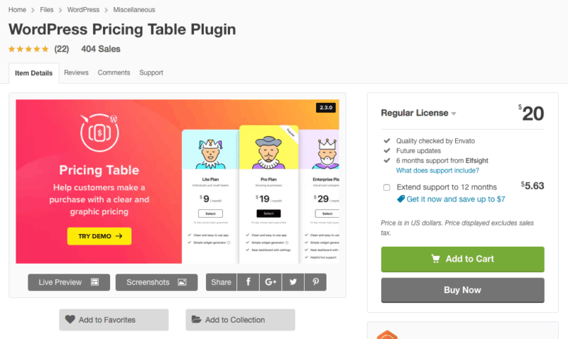 WordPresss Pricing Table Plugin