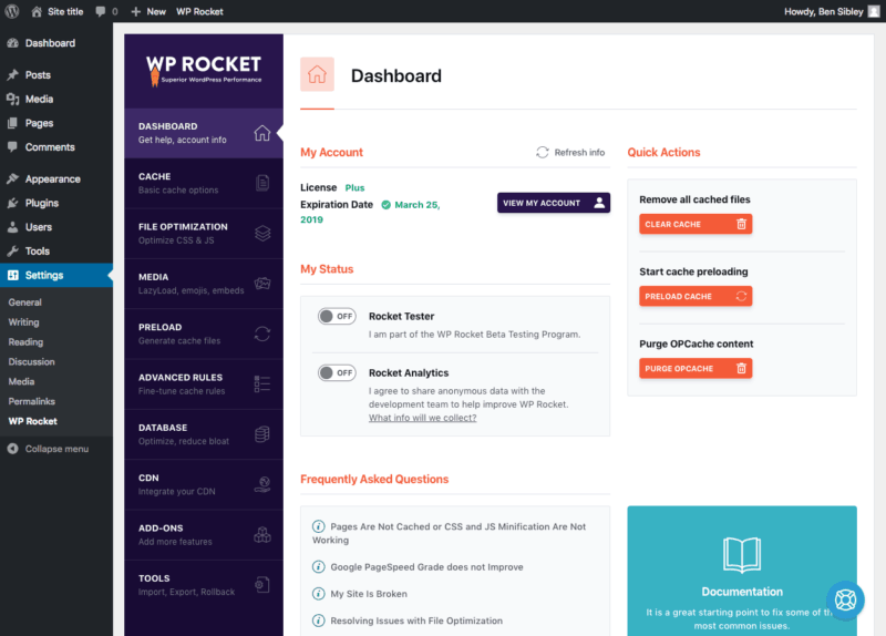 The WP Rocket Dashboard