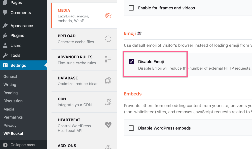 Wp Rocket Disable Emojis