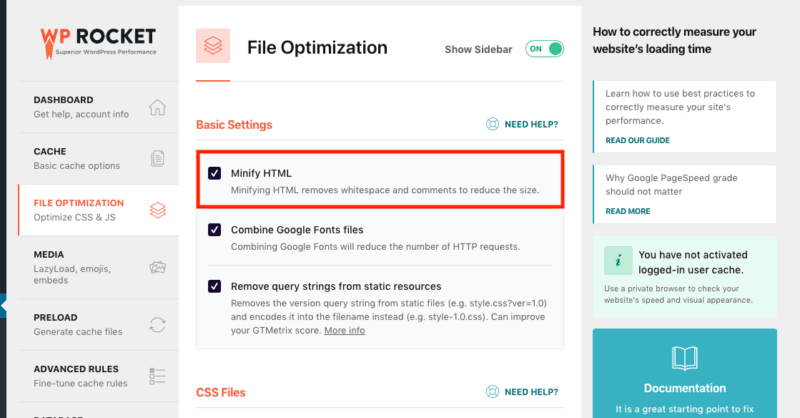 WP Rocket Minify HTML
