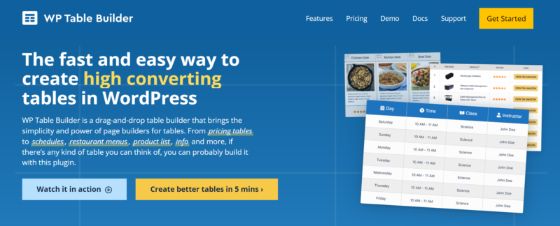 WP Table Builder plugin