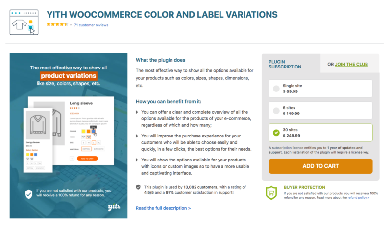 YITH Product Varation Plugin